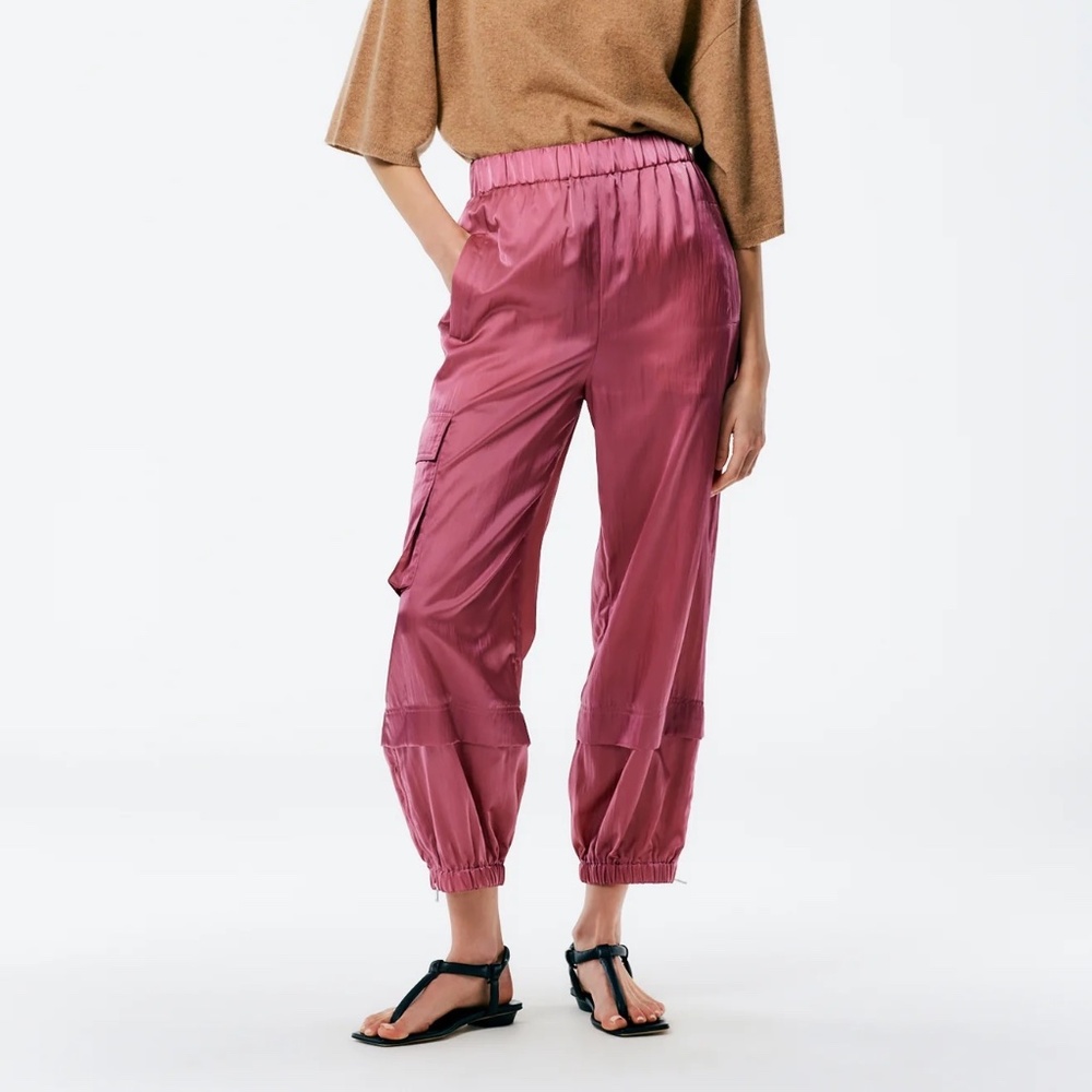 Tibi — Shiny Nylon Wilt Pull On Jogger — Size XL